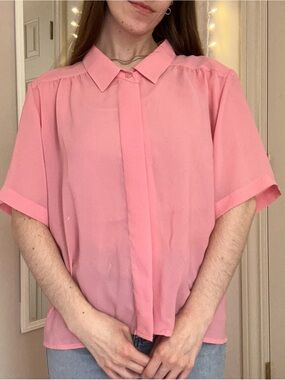 Vintage Pink Sheer Button Up Blouse